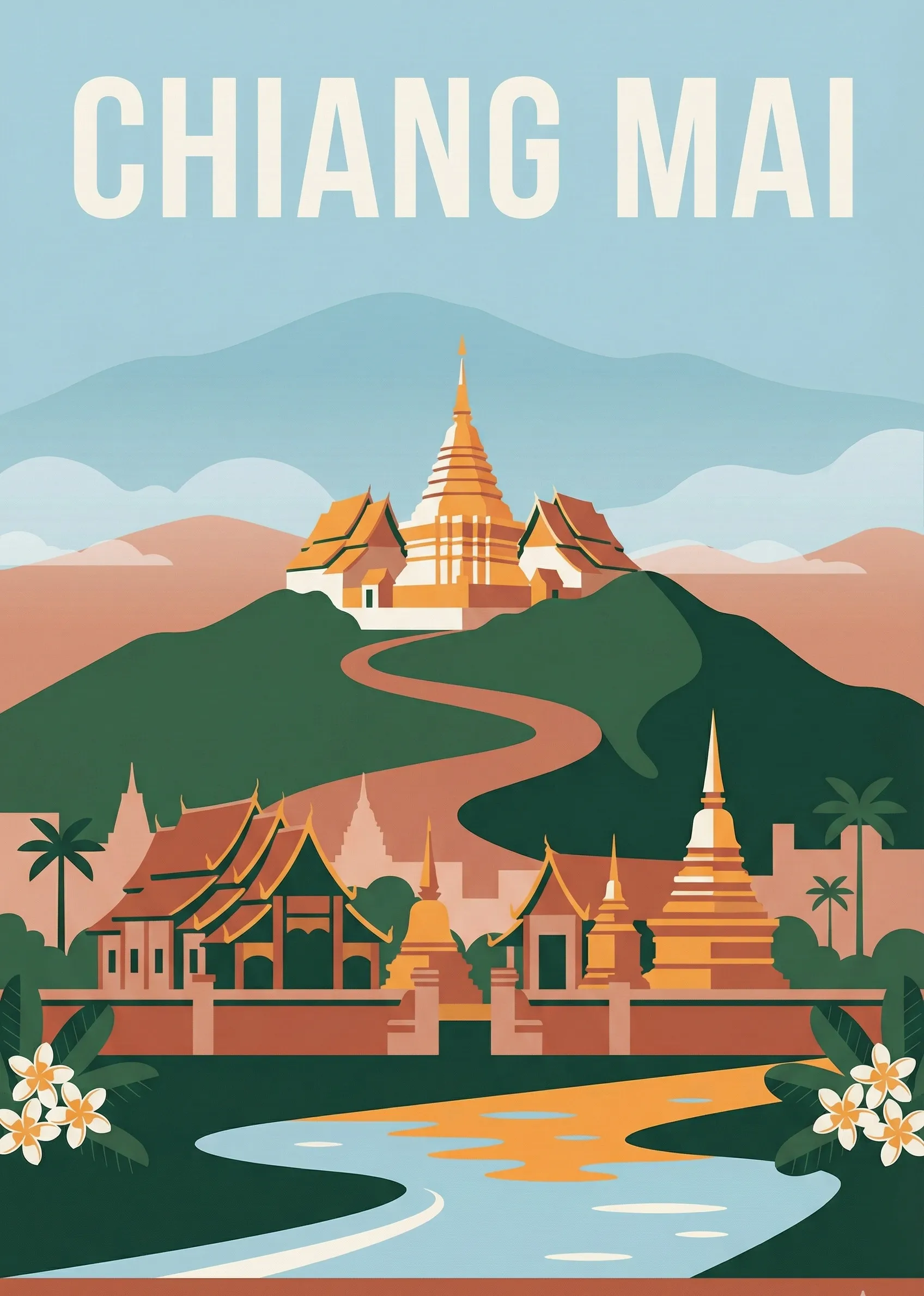 Affiche vintage Chiang Mai – poster Chiang Mai / Thailande du Nord / Thailande