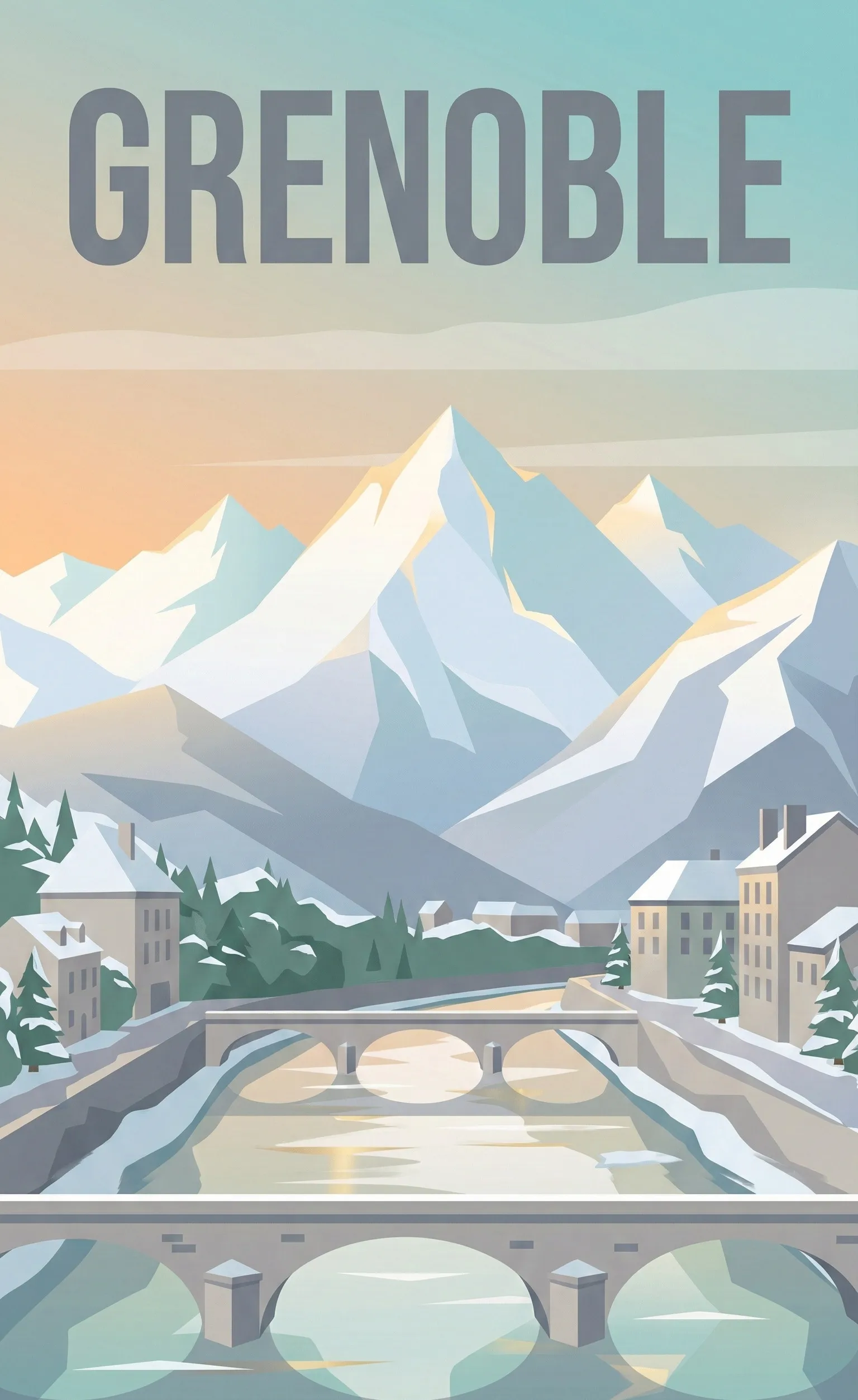Affiche vintage Grenoble – poster Isère / Auvergne-Rhône-Alpes / France