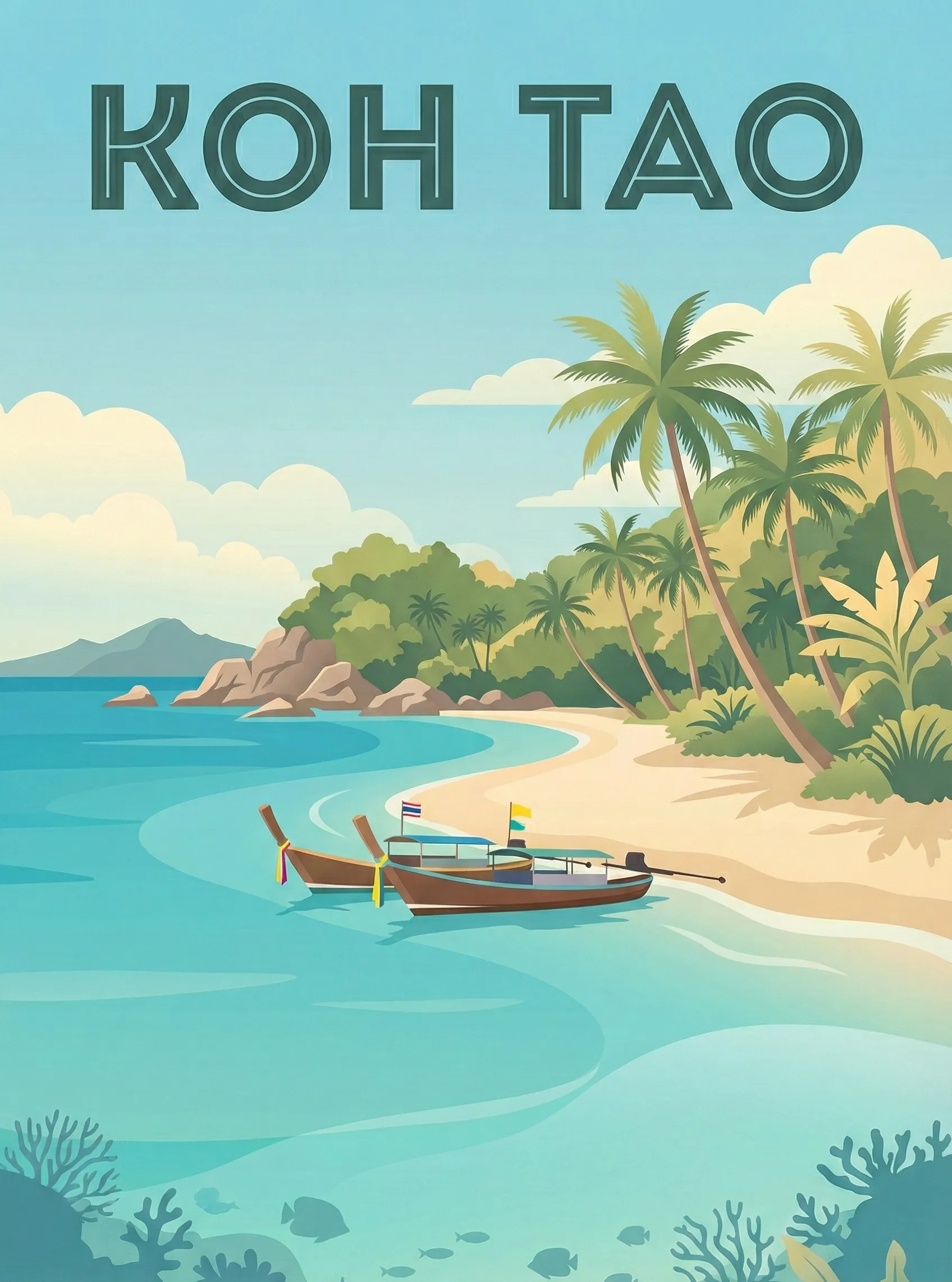 Affiche vintage Koh Tao – poster Surat Thani / Thailande Sud / Thailande
