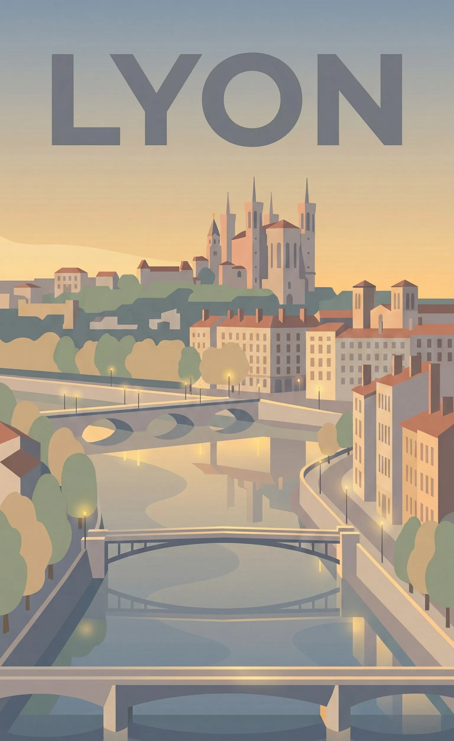 Affiche vintage Lyon – poster Rhône / Auvergne-Rhône-Alpes / France