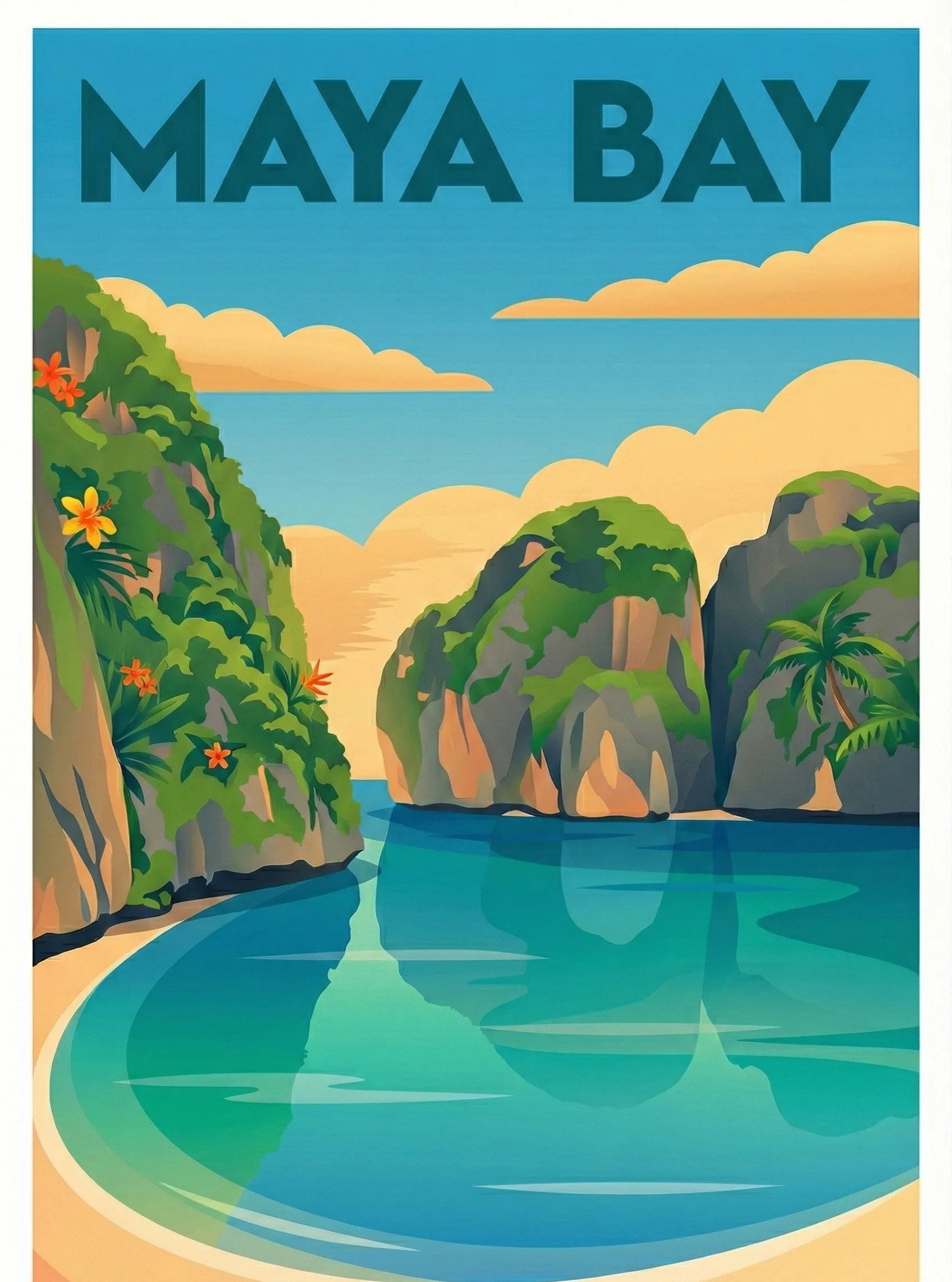 Affiche vintage Maya Bay – poster Koh Phi Phi / Thailande Sud / Thailande