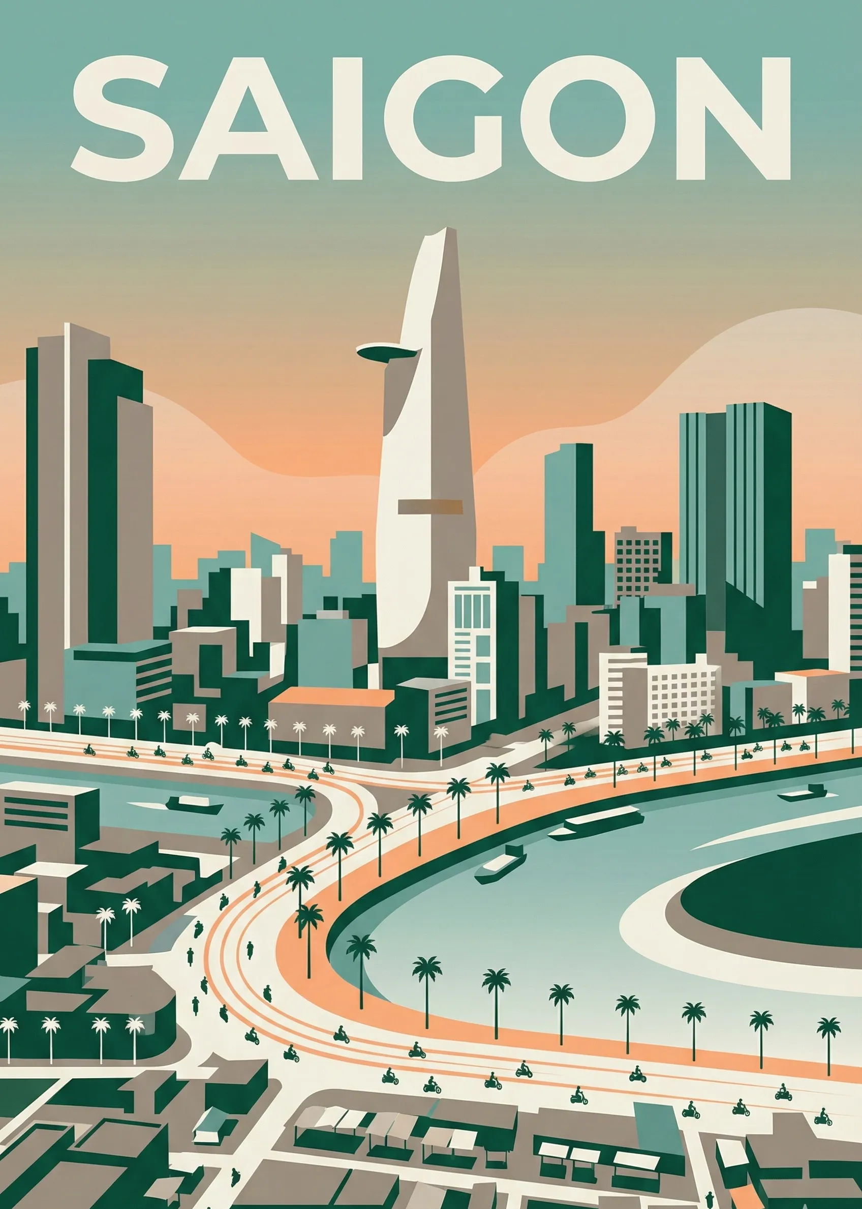 Affiche vintage Saigon – poster Saigon - Hô-Chi-Minh / Vietname du sud / Vietnam