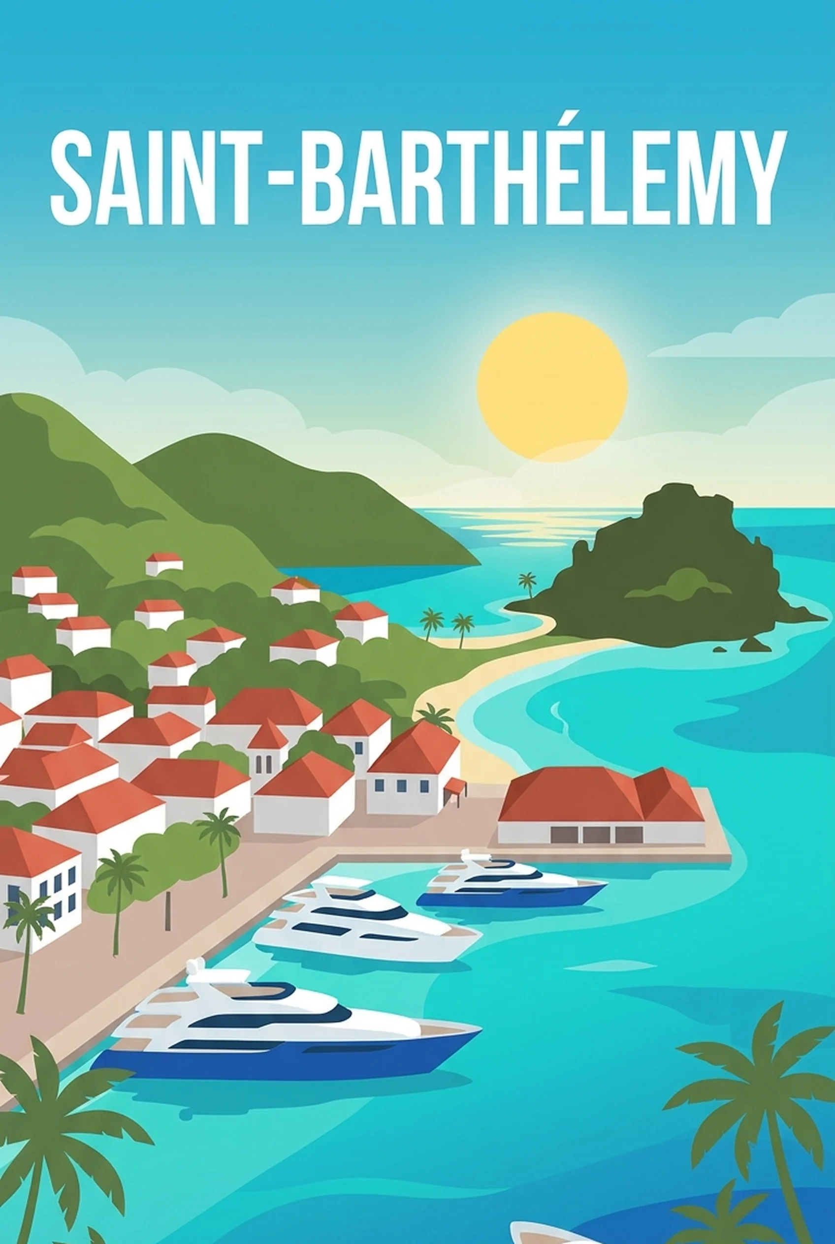 Affiche vintage Saint-Barthélémy – poster Gustavia / Caraïbes / France