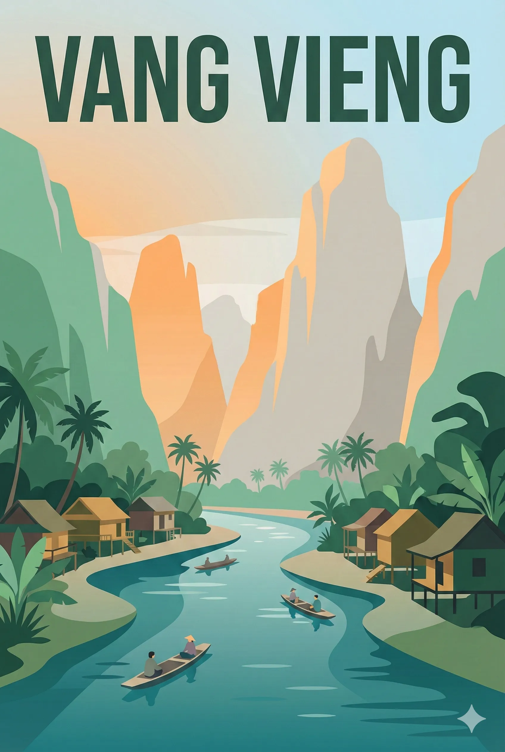 Affiche vintage Vang Vieng – poster Vientiane / Laos