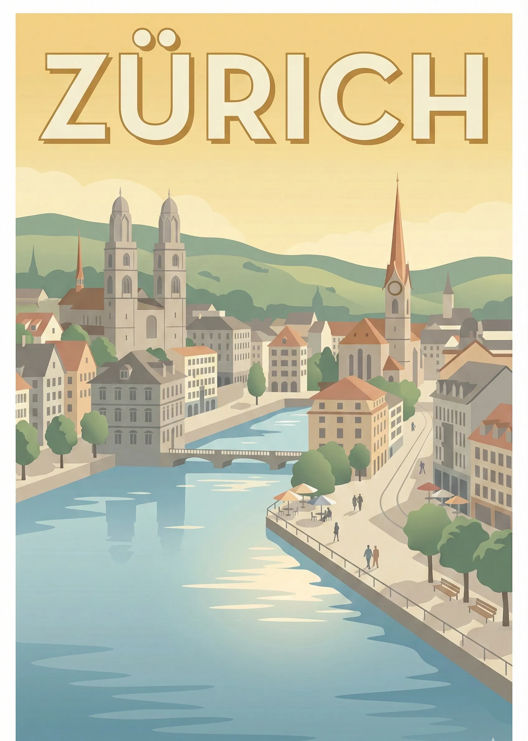 Affiche vintage Zurich – poster Zurich / Plateau suisse / Suisse